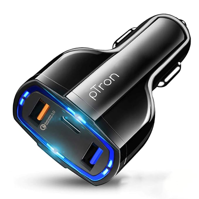 <strong>pTron Bullet Pro 36W PD (Type-C) Quick Charger, 3 Port Fast Charging Car Charger Adapter</strong>